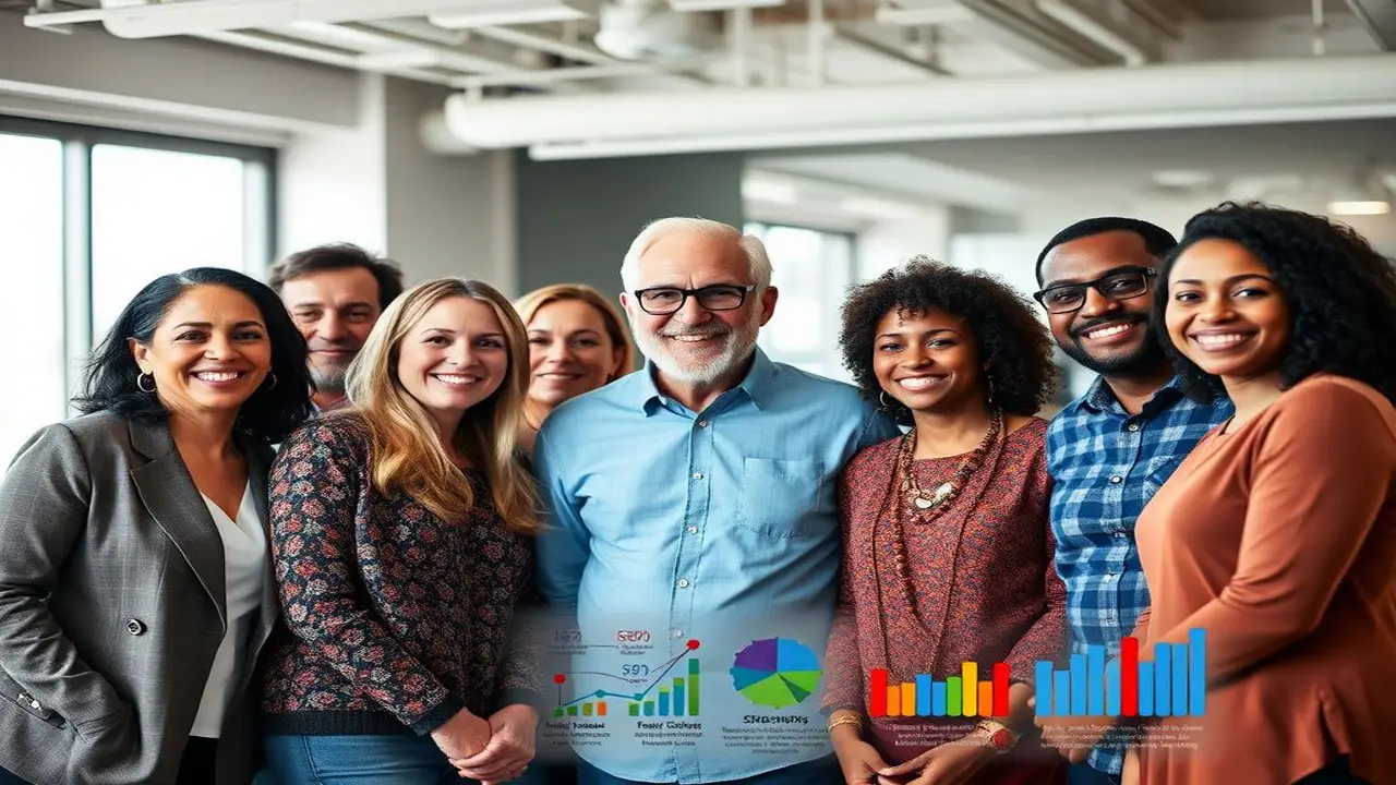 Equipo diverso y colaborativo en oficina moderna