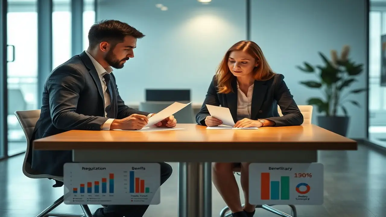 Negociación salarial tensa en oficina moderna