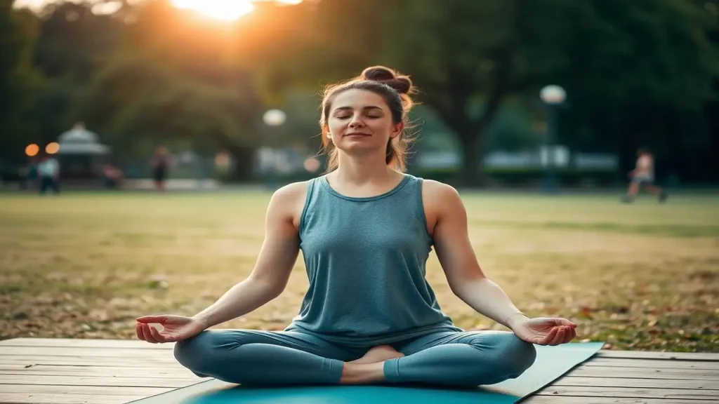 Persona relajada meditando en parque sereno