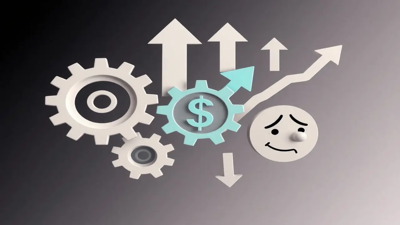Engranajes, dinero, emociones, diseño corporativo abstracto